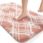 Yimobra Luxury Fluffy Bathroom Rugs, Super Elastic Soft Thick Plush Bath Mat, Non-Slip Water Absorbent, Easier to Dry, Durable Shaggy Microfiber Floor Carpet for Bathtub, 24 x 17 Inch, Coral Haze
