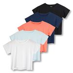 Real Essentials 5 Pack: Women's Dry Fit Crop Top - Short Sleeve Crew Neck Stretch Athletic Tee (Available in Plus Size), Set 3, 1X