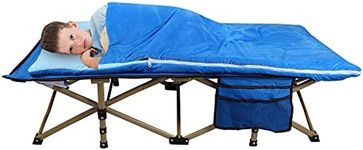 REDCAMP Extra Long Toddler cot with Sleeping Bag, Portable Kids Travel Bed for Sleeping, Blue 53''x26''