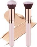 Fancylovesotio 2 Pieces Kabuki Foundation Brush Flat Top Professional Face & Body Makeup Brush For Liquid, Cream, Powder, Blending, Buffing