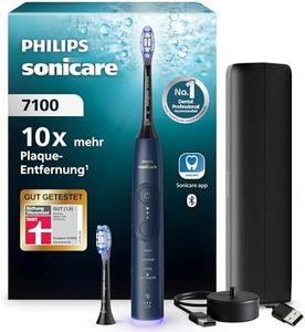 Philips Sonicare 7100 elektrische Zahnbürste, Schallzahnbürste mit App, 4 Putzmodi, 3 Intensitätsstufen, Andruckkontrolle, EasyStart, SmarTimer, Marineblau, Modell HX7423/01 [Neue Technologie]