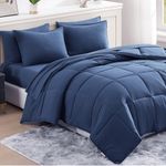 Queen Comforter Set - Bed in a Bag Queen 7 Pieces, Washed Bedding Sets with Comforters, Sheets, Pillowcases & Shams - Navy