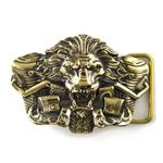 Belt buckle Burning Lion, Handmade biker animal style solid brass belt buckle