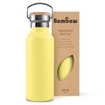 Bambaw 16 oz Insulated Water Bottle, Yellow Water Bottle with Handle, Vacuum Insulated Water Bottle, Stainless Steel Water Bottle, Slim Water Bottle Metal, Lightweight Water Bottle – Yellow Beam