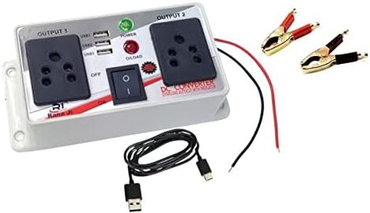 ESPtronics 12v/24v dc to ac Converter Gang Box 3 in Built USB Ports. dc to ac Converter Inverter Solar for Multiple Application with Type C-Charging Cable and wih, Battery Clip