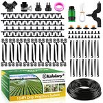 164FT Automatic Drip Irrigation Kit, Kalolary Micro Garden Watering System with 1/4" Distribution Tube Adjustable Sprinkler Equipment 4/7 Misting Nozzle Emitters Barbed Fittings for Greenhouse Patio