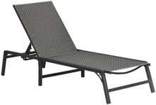 Outsunny Foldable Outdoor PE Rattan Sun Lounger, Patio Wicker Recliners Lounge Chair w/ 5-Level Adjustable Backrest, for Poolside, Garden, Grey