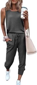 PRETTYGARDEN Women's Two Piece Outfit Sleeveless Crewneck Tops with Sweatpants Active Tracksuit Lounge Wear (Dark Grey,Small)