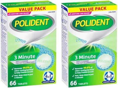 Polident Antibacterial Denture Cleaner Tablets, 3-Minute Daily Denture Cleanser, 66 Tablets (Pack of 2)