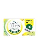 Lil-Lets Organic Non-Applicator Regular Tampons, 16 Count (Pack of 1), for Light to Medium Flow, Made with 100% Organic Cotton, GOTS Certified, Vegan Organic Tampons, Plastic Free Period Care