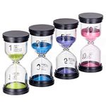 THE TWIDDLERS - 4 Sand Clock Hourglass Timers - 1 3 5 10 Mins Kids Time Tracker, Home Office Game Hourglasses