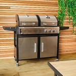 Charles Bentley Dual Fuel 2+1 Burner Gas Grill & Charcoal Grill BBQ With Thermometer, Fire Box, Control Panel, Charcoal Tray, Warming Rack, Garden, Outdoors, Large, Family, Al Fresco (147.5x110cm)