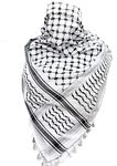 Houndstooth scarf Keffiyeh Arafat Hatta cotton wide scarf with tassels, Shemagh Arab Cotton Unisex Scarves, White Black, 100 x 100 cm