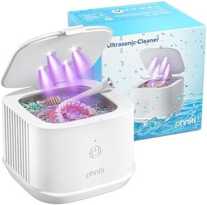 Ultrasonic Retainer Cleaner, Phniti 48kHz Professional Ultrasonic Jewellery Cleaner for Retainers, Jewellery, Dentures, Mouth Guard, Aligner, Toothbrush Heads, 13OZ Portable Dental Cleaning-White
