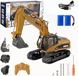 CUPCHID Télécommande Excavateur Jouets,Pelle RC en Alliage 3 in1, Excavatrice Télécommandée 1/14 22 canaux,Excavatrice Jouet Camion Chantier Télécommandée avec LED et Son