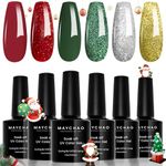 MAYCHAO Gel Nail Polish Set, Sparkle Red Green Glitter Silver Gold Gel Polish New Year Shades Soak Off UV LED Gel Nail Kit Christmas Decoration Nail Art New Year's Gift