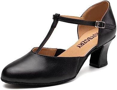 RUYBOZRY Women Closed Toe Latin Ballroom Dance Shoes Salsa Tango T-Strap Modern Character Shoes,YCD29-2.33" Heel-Suede Sole,Black,US 8