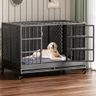 Snuowu 54/48/42/38 Inch Heavy Duty Dog Crate with Wheels, Folding Metal Big Dog Cage for Large and Medium Dogs, Extra Large XL XXL Indestructible Dog Crate with Removable Tray.