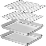 AIKKIL Baking Sheet with Rack Set [2 Sheets + 2 Racks], Stainless Steel Cookie Pan Baking Tray with Cooling Rack, Non Toxic & Heavy Duty & Easy Clean (10 x 8 x 1 inch)