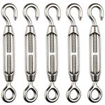 H&S 5x Turnbuckle Wire Tensioner Strainer M4 Stainless Steel Hook And Eye Rope Cable Tension Set Heavy Duty - Wire Tensioners - Tensioner Hook - Turn Buckles Wire Tensioners