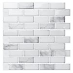 Art3d 10-Sheet Peel and Stick Backsplash, 12 in. x 12 in. Subway 3D Wall Panels, Mono White with Gray Grout (12inx12in, 10sheets, White&grey)