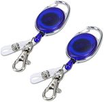 kwmobile 2X Retractable ID Badge Holder - Yo Yo ID Card Belt Clips with Metal Carabiner - Extendable Yoyo Lanyard Keyring Pass Holders - Blue