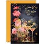 Beautiful Gold Birthday Cards for Women Men - Wonderful Golden Cocktails - Elegant Traditional Pretty Birthday Card for Family Friends Her Him, A5 Gorgeous Greeting Cards Gift