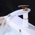 24x7 eMall White Waterfall Faucet Gold Waterfall Basin Mixer Light Basin Tap Faucet Hot and Cold, Basin Mounted