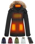 Women Puffer Graphene Heated Jacket 7.4V Battery Pack Charger Included Ladies Rechargeable Electric Warming Winter Coat Heating Apparel Clothing Hoodie Gloves Socks Pants Blanket Insulated Warm Black