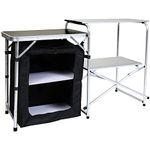 Charles Bentley Odyssey, Folding Kitchen Unit, Small, Camping Storage Unit, Portable, Outdoor Cooking, Lightweight, Foldable, Easy Assembly, Windshield, Mesh Panelling, Carry Bag (120x46x80cm)
