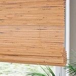 Yin Yang Cordless Blackout Bamboo Roman Shades, Light Filtering Natural Woven Wood Window Shades, Custom Indoor Room Dakening Window Blinds, Sun Shades Linen Blinds for Home, Windows, Doors, Color 16