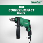 HIKOKI Corded Impact Drill With Variable Speed Trigger|1.7 Kg|10Mm Drill Chuck|550W Powerful Motor|0-3000 Rpm|0-48000 Bpm|Side Handle|Depth Gauge|Chuck Wrench Included|Dv10Vst,Green