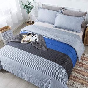Andency Stripe Comforter Set Twin Size (66x90 Inch), 2 Pieces Gray and Blue Patchwork Striped Comforter, Soft Microfiber Down Alternative Comforter Bedding Set with Corner Loops