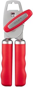 Zulay Kitchen Heavy Duty Stainless Steel Can Opener Manual with Bottle Opener - Rust Proof Manual Can Opener With Turn Knob & Comfy Soft Grip Handles - Cherry Red