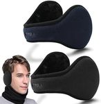 Eyegla 2Pack Men's Winter Earmuffs Foldable Ear Muffs Polar Fleece Earwarmer Warm Adjustable Ear Covers,Black/Navy Blue