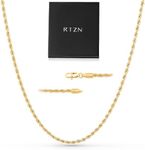 RTZN® Rope Chain for Men – 3mm Mens Chain Necklaces – Premium Diamond-Cut 18K Gold Plated Stainless Steel Gold Rope Chain for Men – NON-TARNISH & 100% Waterproof Mens Jewelry Chains (20" Inches)