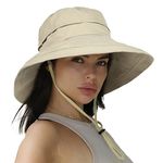 Sun Hats for Women Gardening Hat Wide Brim Ponytail Beach Sun Protection Breathable Cotton Summer Hat with Fold-Up Brim, 02light Khaki, Medium-Large