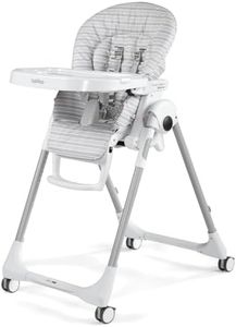Peg Perego Prima Pappa Follow Me Seggiolone Pappa Neonati Reclinabile, Funzione Sdraietta, 4 ruote, Pieghevole e Ultracompatto, per Bambini da 0 a 3 Anni (0-15 kg), Linear Grey