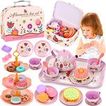 Kids Tea Set for Little Girls,Gift for Age 3 4 5 6 Year Old, Toddler Toys Tea Party Set for Little Girls, Princess Kids Kitchen Pretend Toy with Tin Tea Set, Desserts & Carrying Case