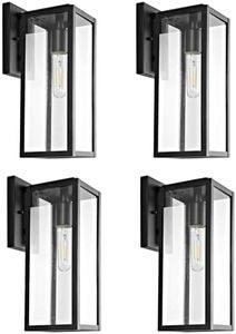 Bestshared 15" Outdoor Wall Lantern, 4 Pack Exterior Wall Sconce Light Fixtures,Wall Mounted Single Light, Black Wall Lamp with Clear Glass