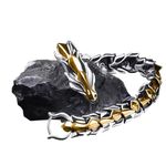 SANNIDHI® 21cm Silver Bracelet for Men Vintage Dragon Mens Bracelet, Fashion Dragon Men Bracelet, Gold Titanium Steel Hand Bracelet for Men Gift Jewelry - Waterproof, Rust-Proof