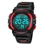 Kids Watch,Boys Watch for 6-15 Year Old Boys,Digital Sport Outdoor Multifunctional Chronograph LED 50 M Waterproof Alarm Calendar Analog Watch for Children with Silicone Band Red