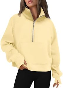 AUTOMET Womens Sweatshirts Half Zip Cropped Pullover Fleece Quarter Zipper Hoodies 2026 Fall Fashion Outfits Clothes LightYellow XX-Small