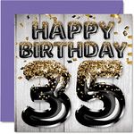 35th Birthday Card for Men - Black & Gold Glitter Balloons - Happy Birthday Cards for 35 Year Old Man Friend Brother Dad Uncle, 145mm x 145mm Thirty-Five Thirty-Fifth Bday Greeting Cards Gift