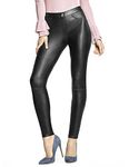 HUE Women’s Leatherette Leggings | Fashionable Faux Leather Legging | Solid Black | M