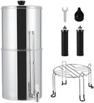 Gravity-fed Water Filter System, 2.25 Gallon Stainless Steel Countertop Filter System with 2 Filters and Stand, Reduce 99% Chlorine, for Home, Camping, RV, Fishing