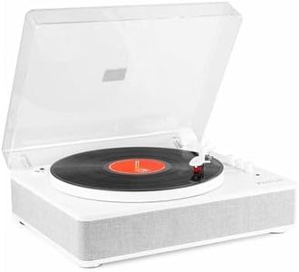 Fenton RP162W Record Player with Bluetooth Output, White Record Player with Built-in Speakers, Bluetooth Transmitter Turntable for Wireless Streaming, Stylish Vinyl Player, 33 & 45 RPM Support