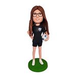 mydedor Custom Bobble-Heads Figurine Customized Doll, Girl in Black Soccer Suit Custom Bobble Head, Bobble Head Figures Handmade Personalized Sculpture Gift for Girl