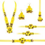 Sukkhi Modern Yellow & Green Single Layered Flower Necklace Set for Haldi & Baby Shower Ceremony (NS100615), Free Size For Women