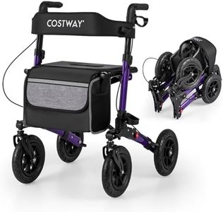COSTWAY Folding Rollator, Height Adjustable Rolling Walker with Seat and 9" All Terrain Pneumatic Tires, Lightweight Walking Aid Frame for for Elderly & Disabled, 140 KG Weight Capacity (Purple)